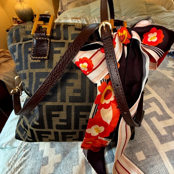 Vintage Fendi FF Zucca Print Canvas Two Way Handbag  (Scarf not included.) - Picture 1 of 15